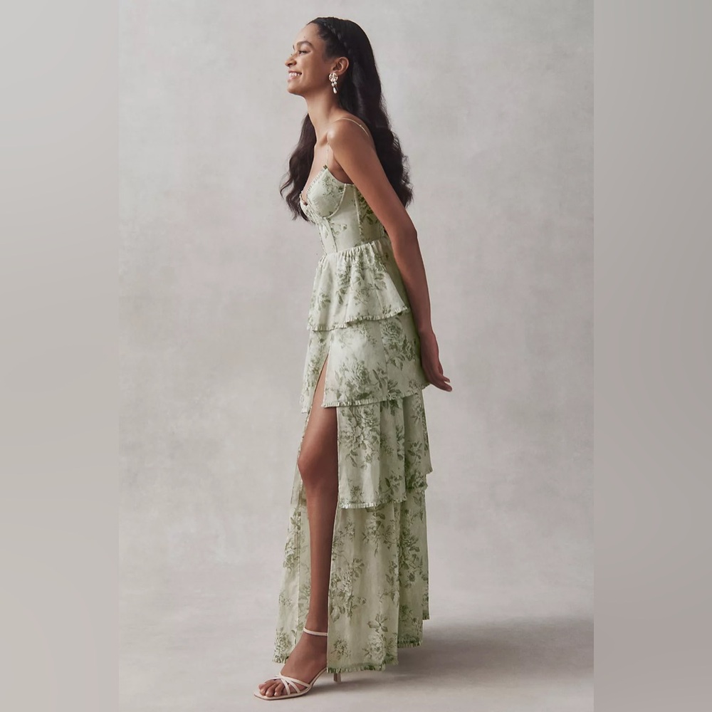 V. Chapman Caterina Corset Ruffle Dress - Sage Green - size 10 - NWT